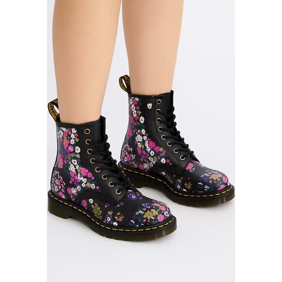 Dr. Martens 1460 Pascal Black Floral Boots Size 6 Doc Martens Flower Combat Punk - Picture 1 of 9